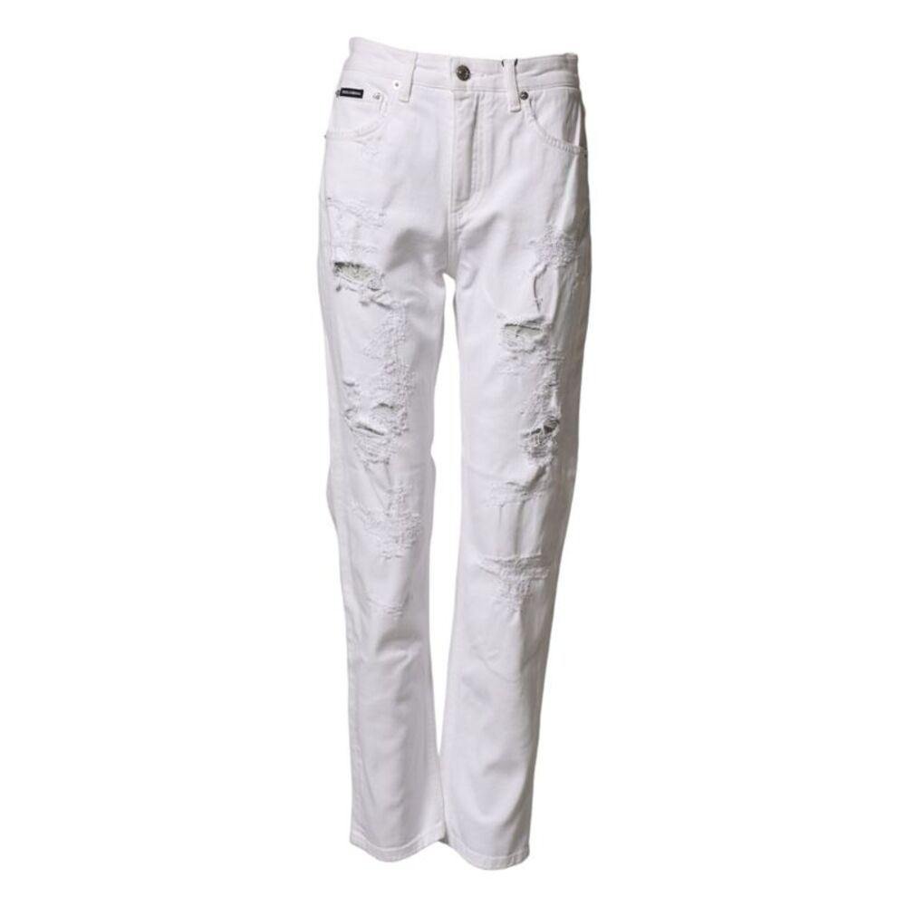 Dolce & Gabbana White Distressed Cotton BOYFRIEND Denim Women's Jeans